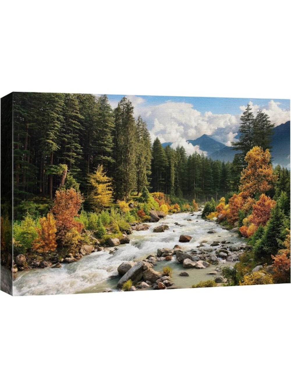 Vibrant Autumn Canvas Wall Art - Tree Forest River Nature Photography 32"x48
